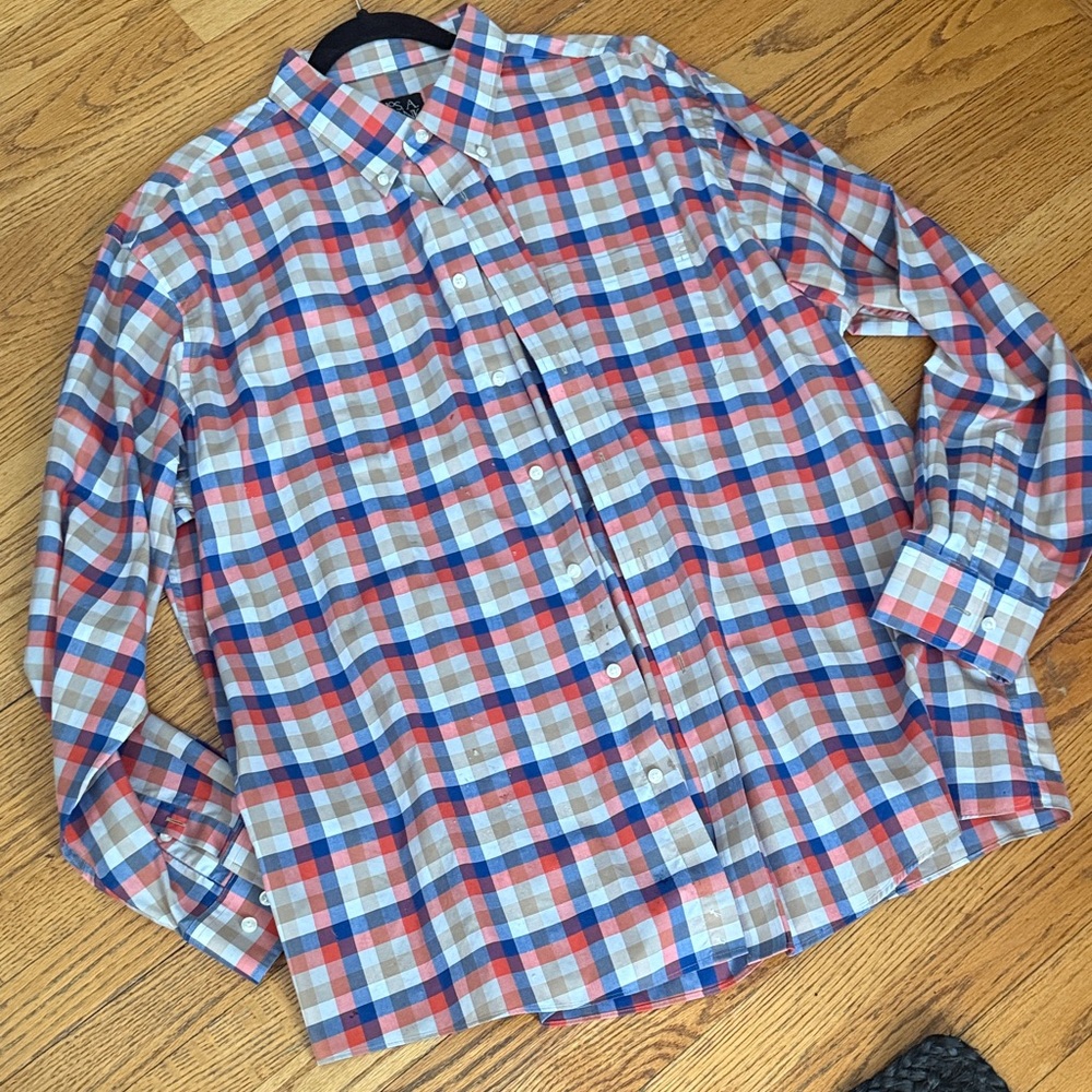 Jos. A. Bank orange and Blue Plaid Shirt